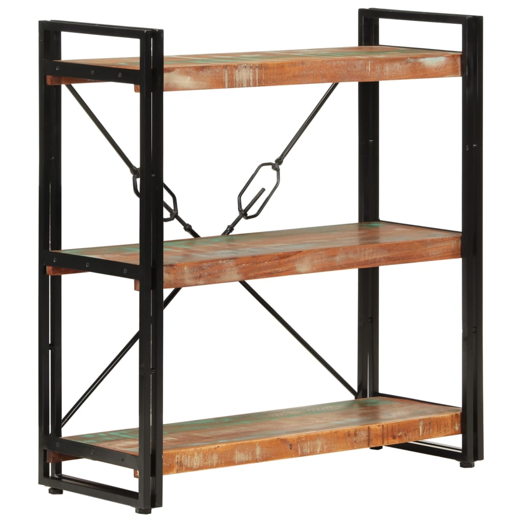 Regal za knjige s 3 razine 77x30x80cm obnovljeno drvo i željezo