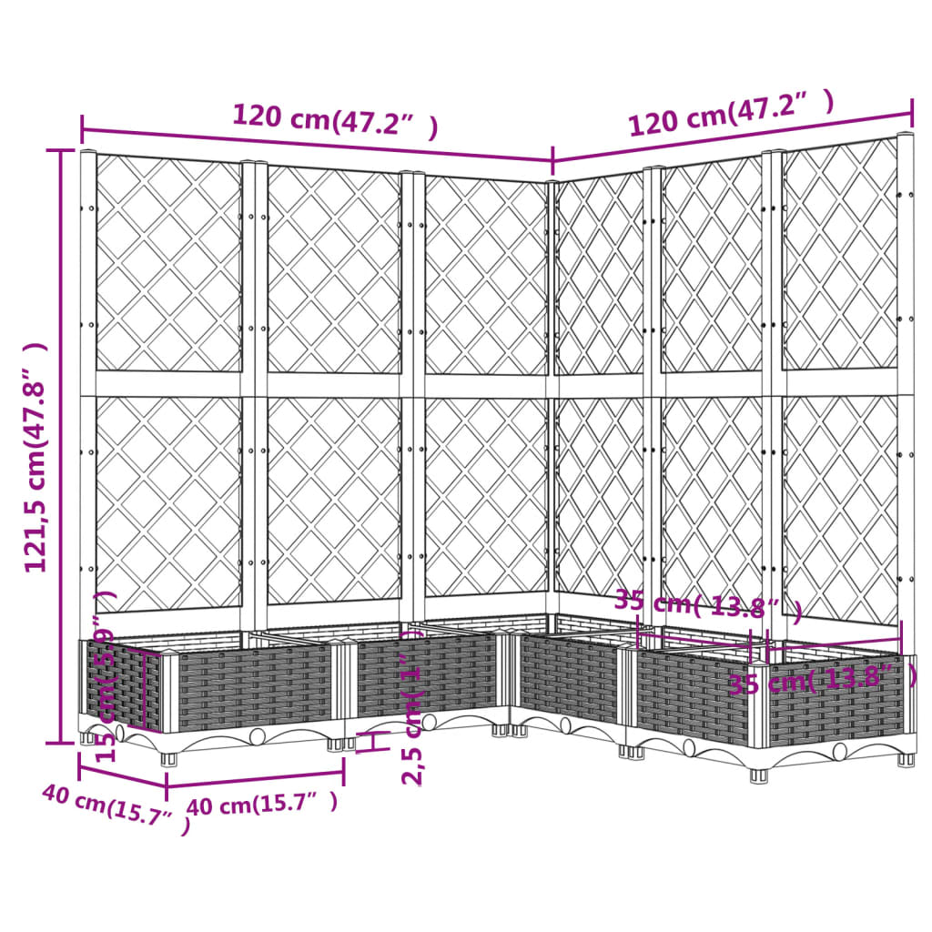 Vrtna sadilica s rešetkom svjetlosiva 120x120x121,5 cm PP