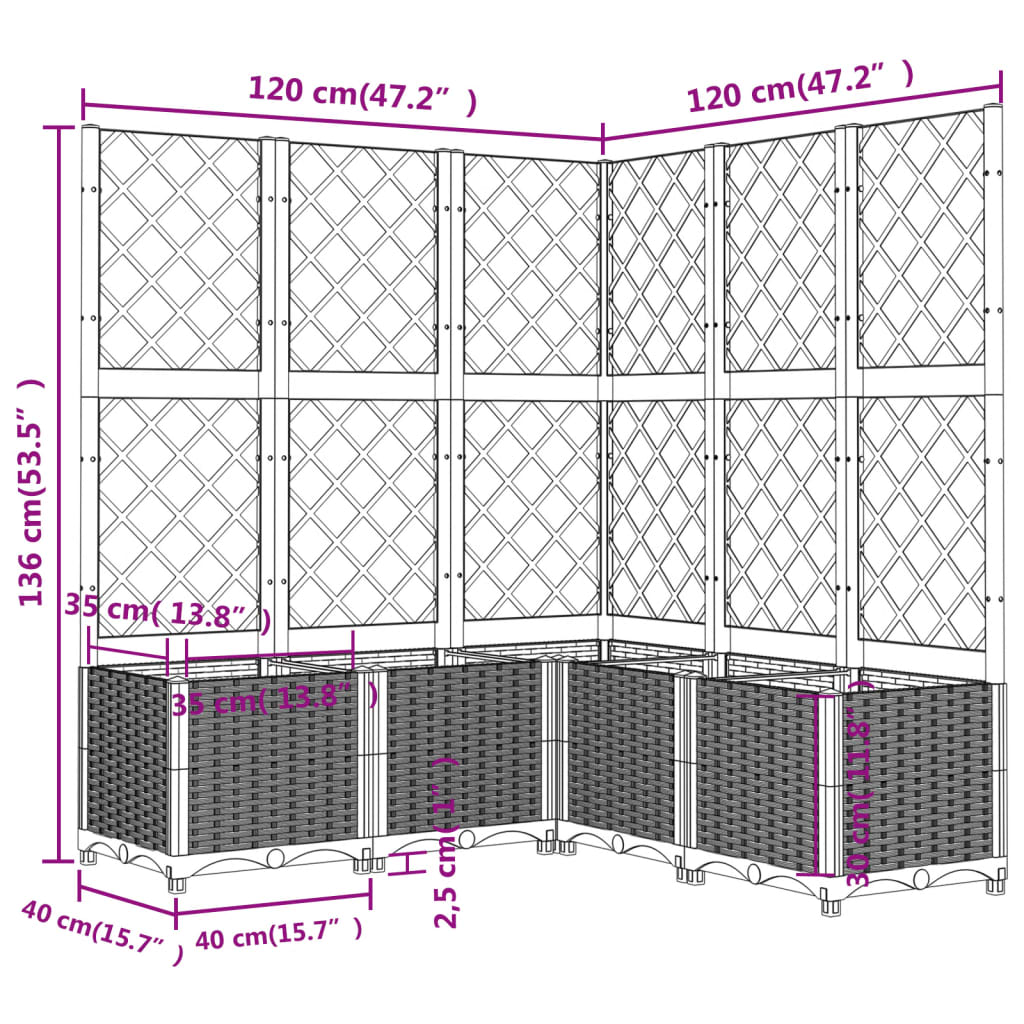 Vrtna sadilica s rešetkom svjetlosiva 120 x 120 x 136 cm PP