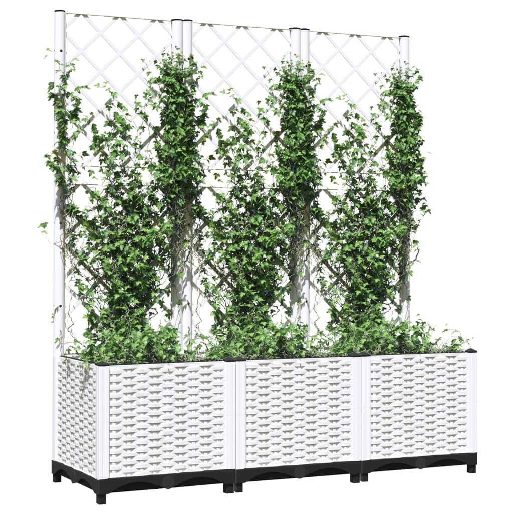 Vrtna sadilica s rešetkom bijela 120 x 40 x 136 cm PP