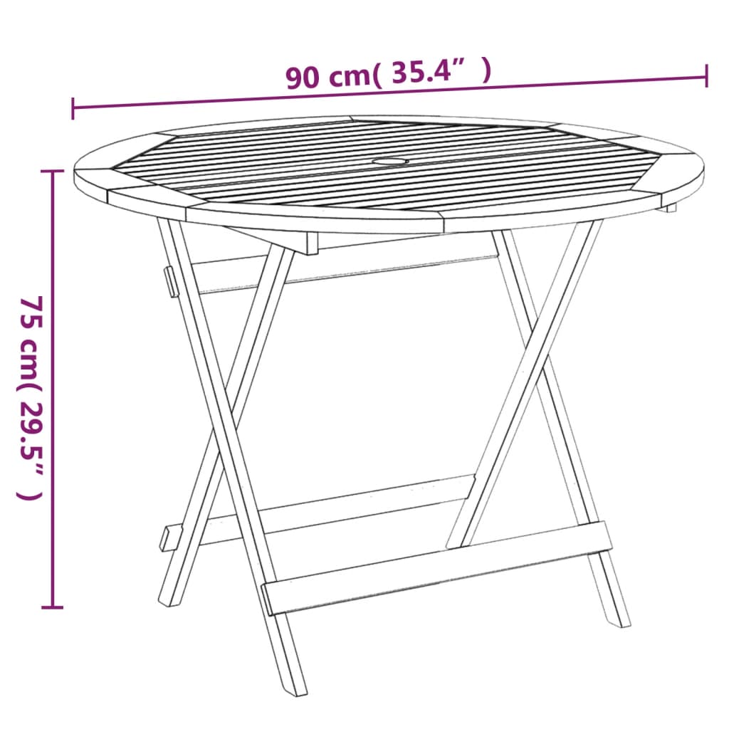 Sklopivi vrtni stol Ø 90 x 75 cm od masivnog bagremovog drva