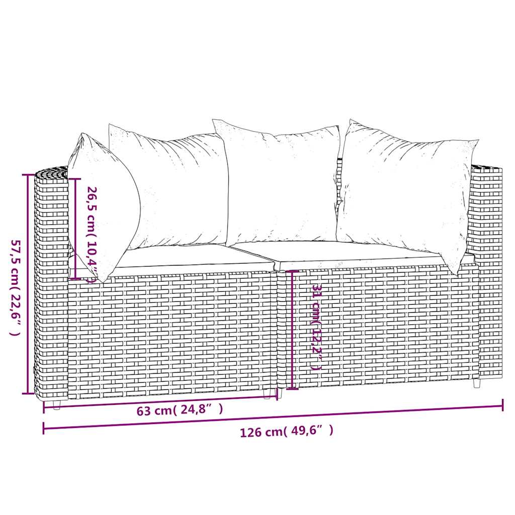 Kutne vrtne sofe s jastucima 2 kom crne od poliratana