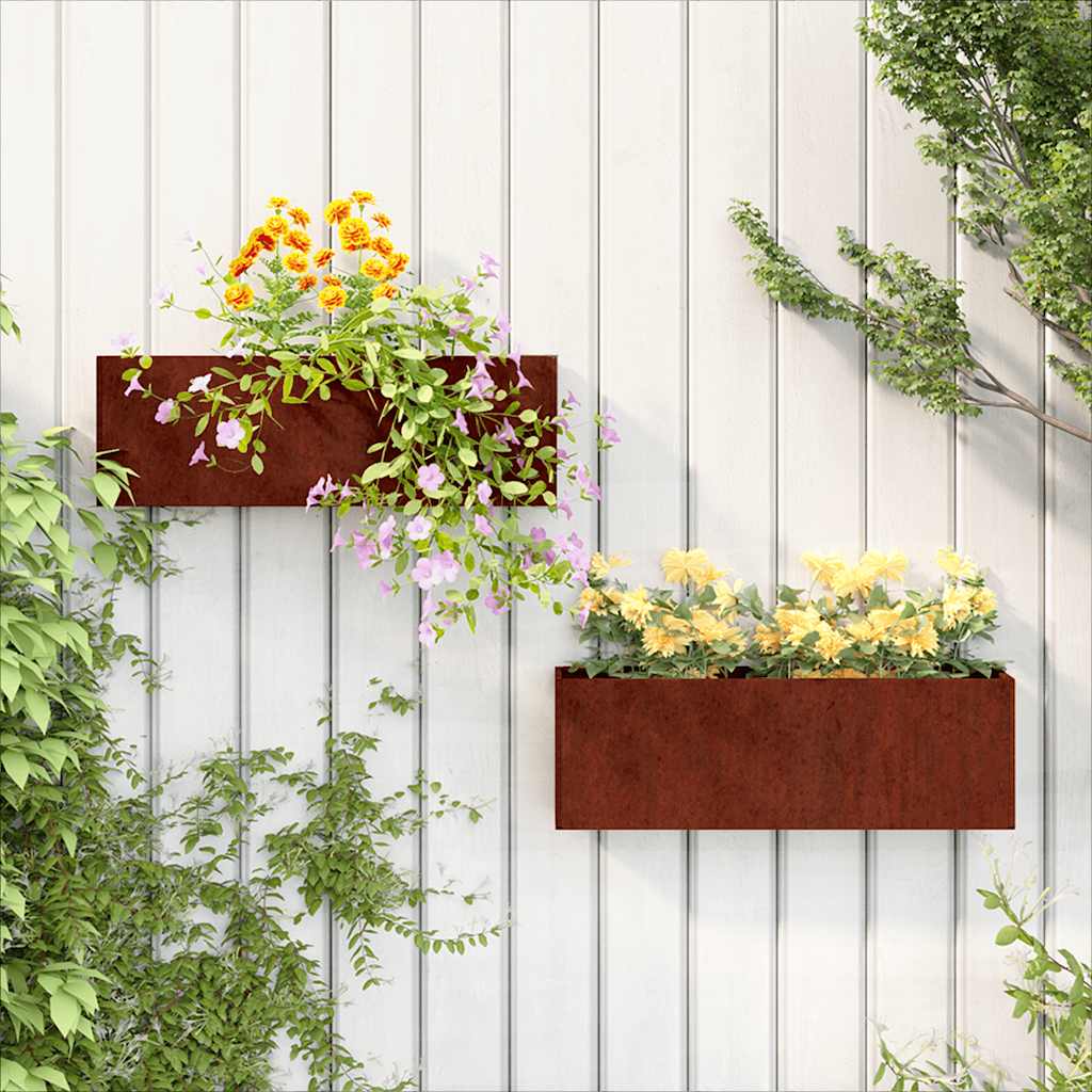 Zidne sadilice 2 kom boja hrđe od čelika COR-TEN 53x10x17 cm