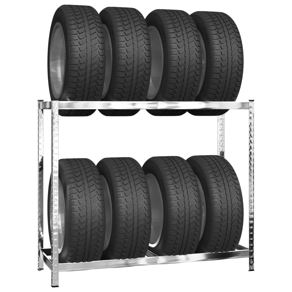 Stalci za gume s 2 razine 4 kom srebrni 110x40x110 cm čelični