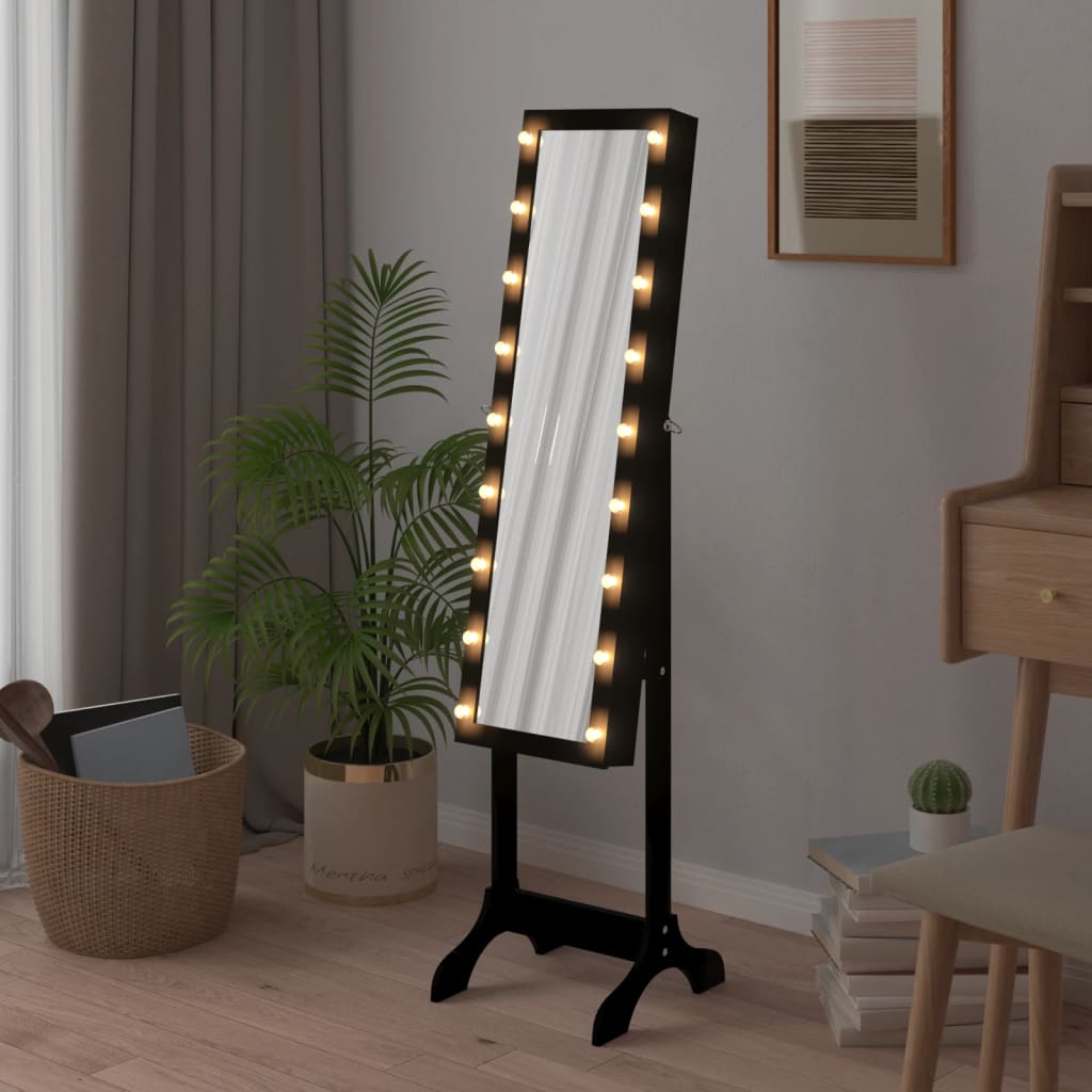 Samostojeće ogledalo s LED svjetlima crno 34 x 37 x 146 cm