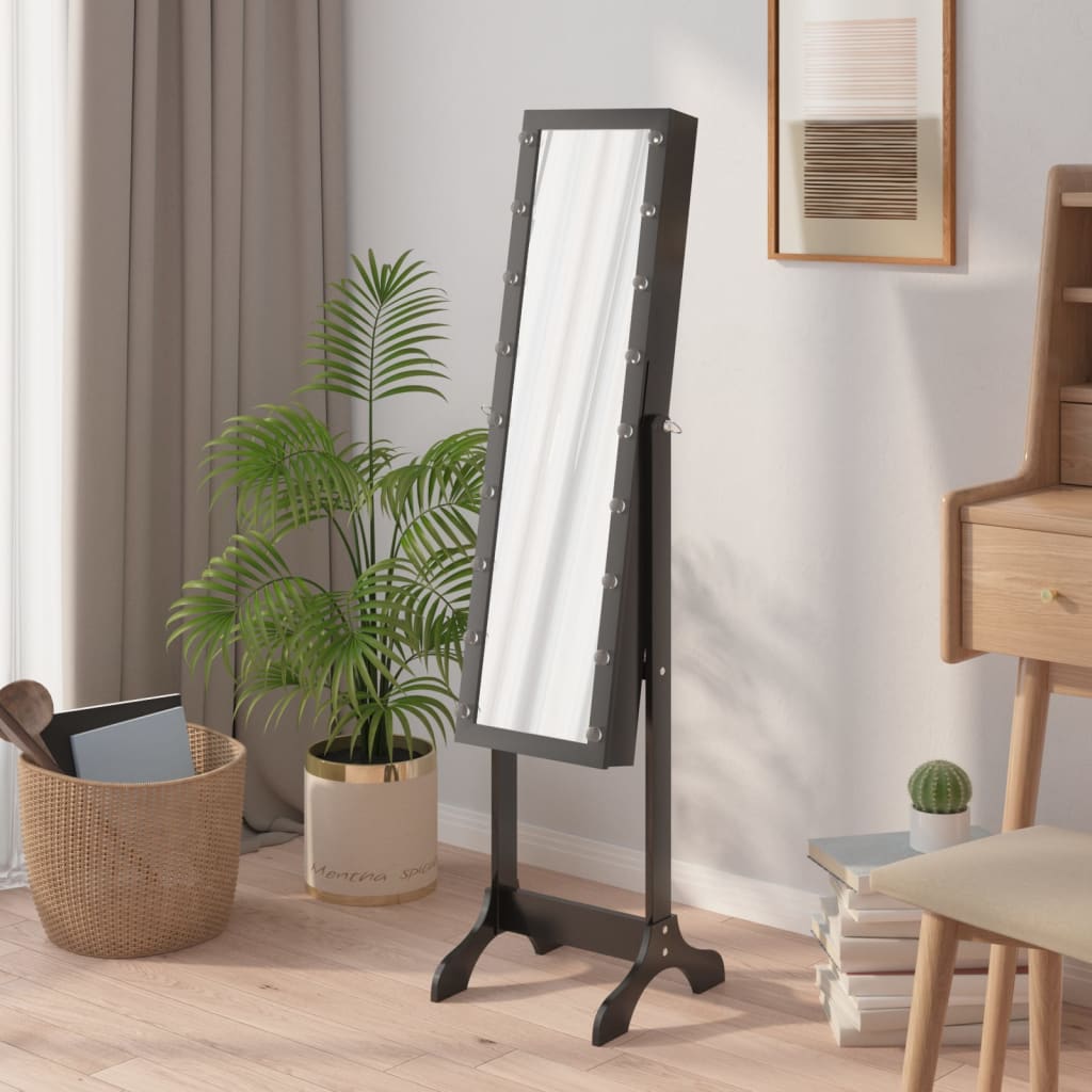 Samostojeće ogledalo s LED svjetlima crno 34 x 37 x 146 cm