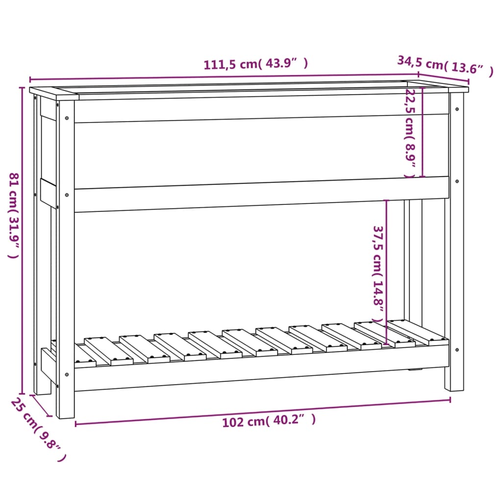 Sadilica s policom 111,5x34,5x81 cm od masivne borovine