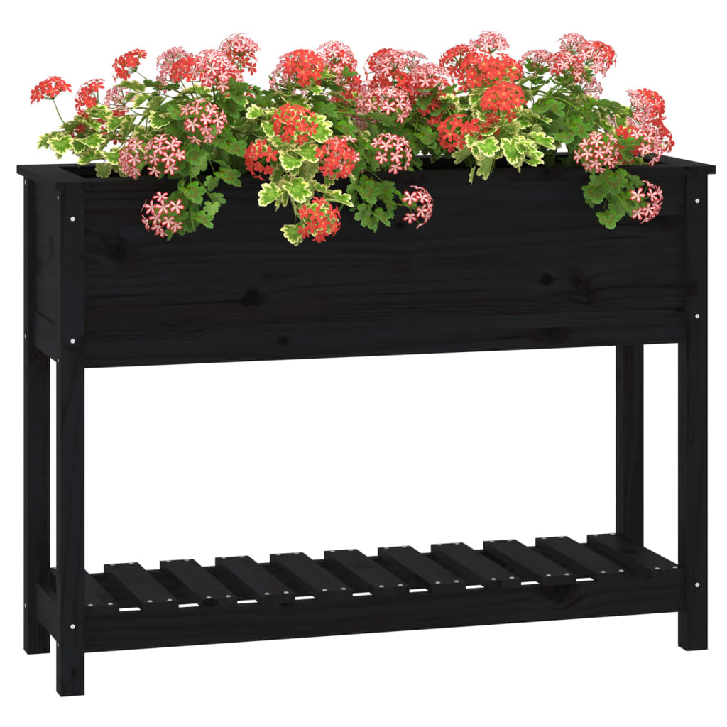 Sadilica s policom crna 111,5x34,5x81 cm od masivne borovine