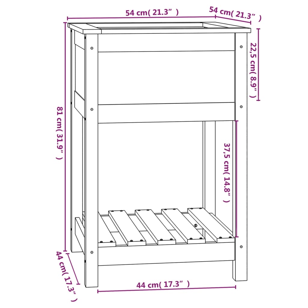 Sadilica s policom 54x54x81 cm od masivne borovine