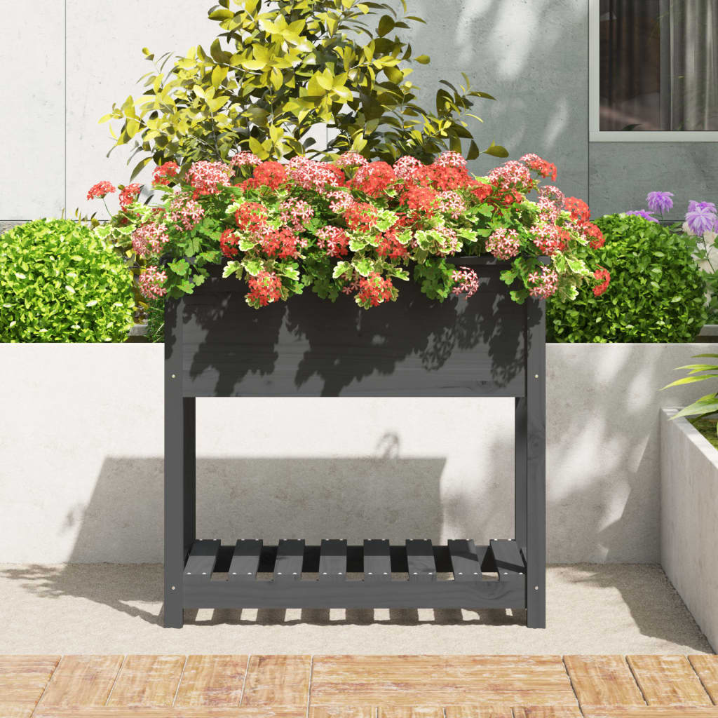 Sadilica s policom siva 82,5x54x81 cm od masivne borovine