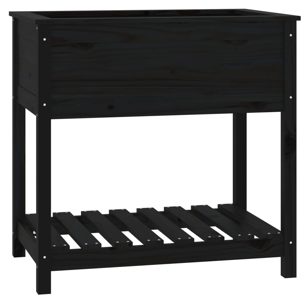 Sadilica s policom crna 82,5x54x81 cm od masivne borovine