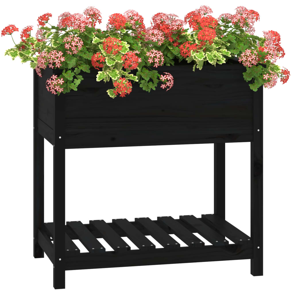 Sadilica s policom crna 82,5x54x81 cm od masivne borovine