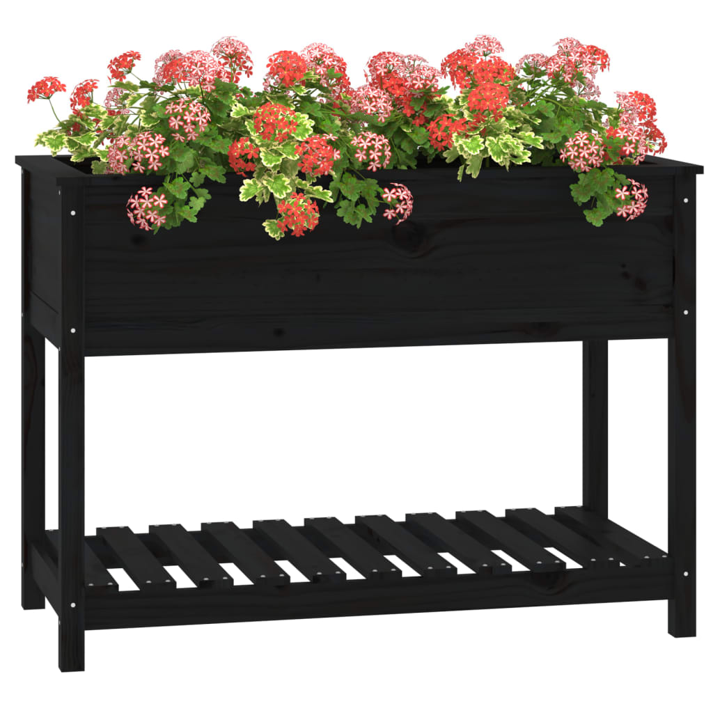 Sadilica s policom crna 111,5x54x81 cm od masivne borovine