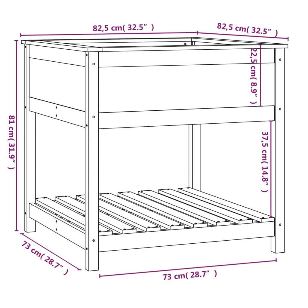 Sadilica s policom crna 82,5x82,5x81 cm od masivne borovine