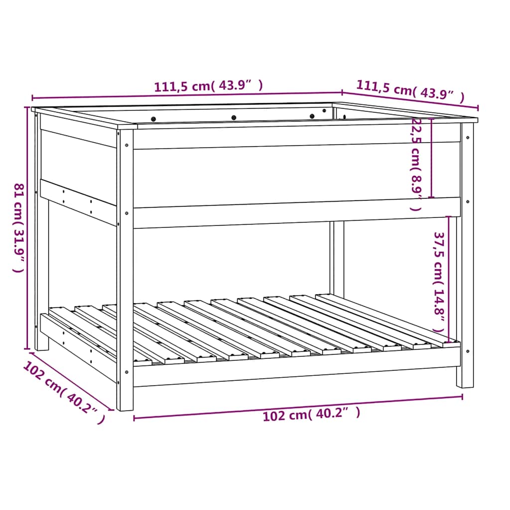 Sadilica s policom siva 111,5x111,5x81 cm od masivne borovine