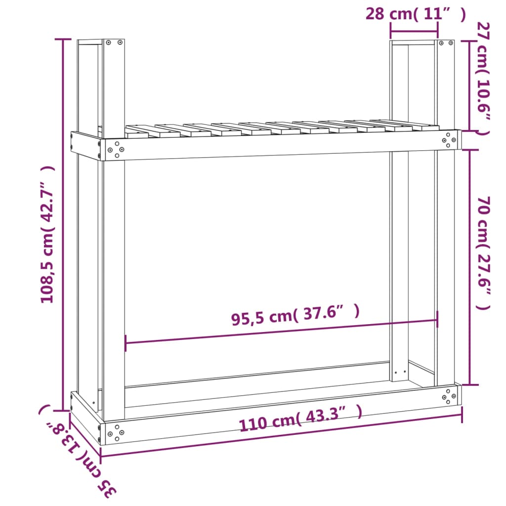 Stalak za drva za ogrjev boja meda 110x35x108,5 cm od borovine