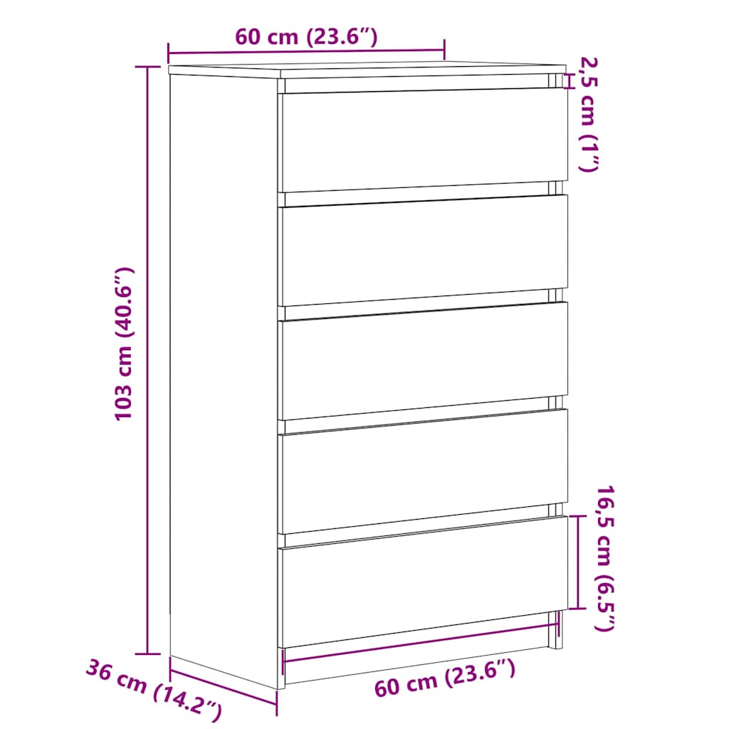 Ladičar bijeli 60 x 36 x 103 cm od konstruiranog drva