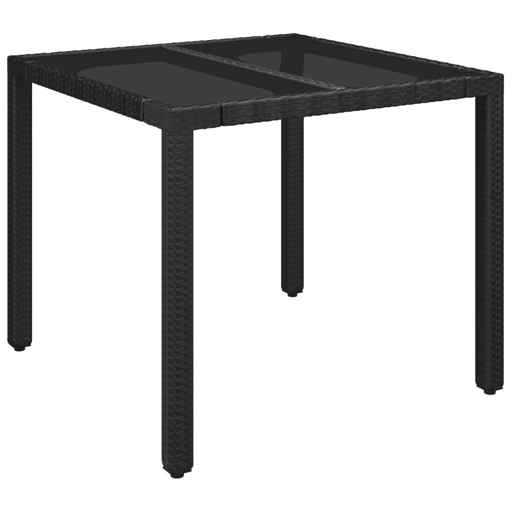 Vrtni stol sa staklenom pločom crni 90x90x75 cm od poliratana