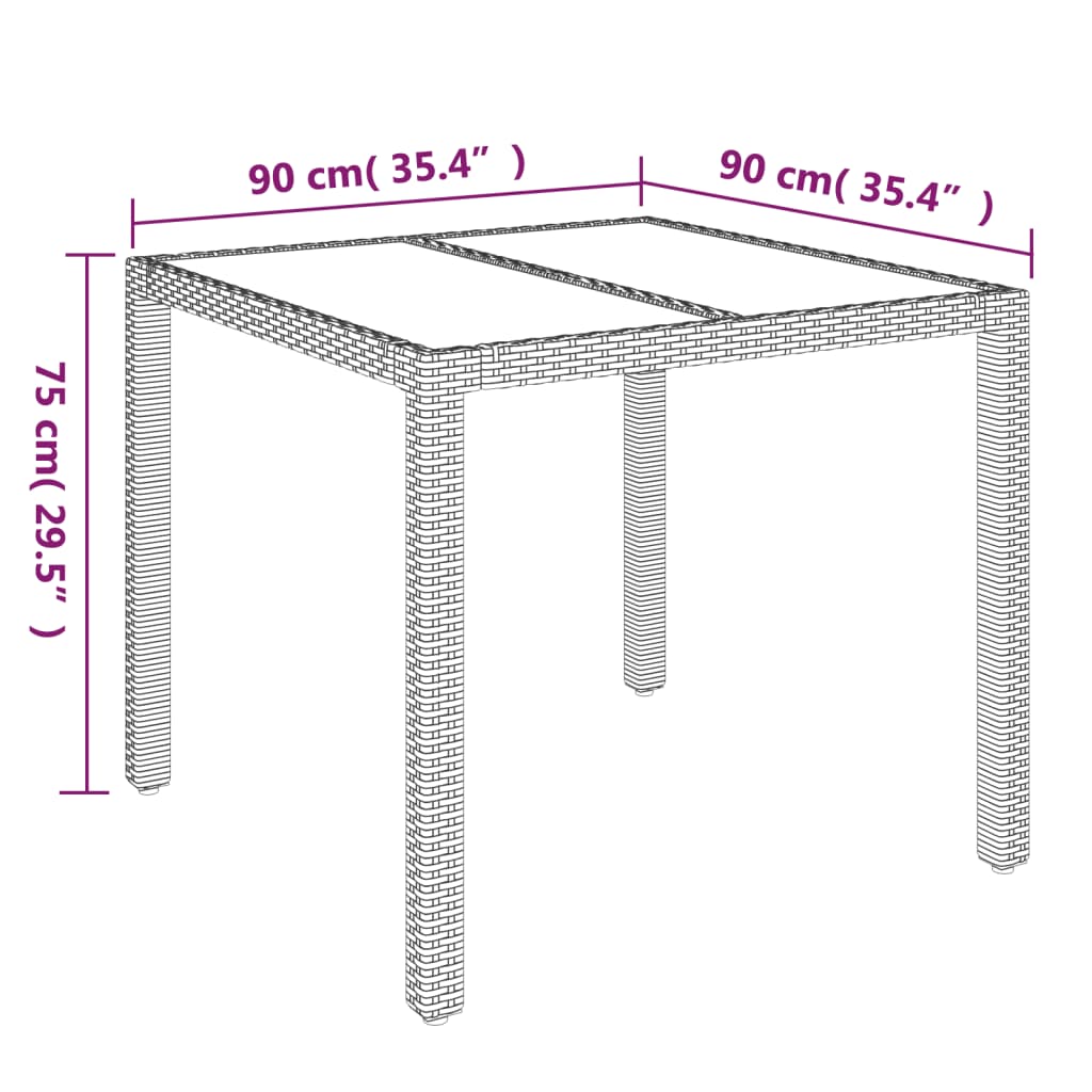 Vrtni stol sa staklenom pločom crni 90x90x75 cm od poliratana