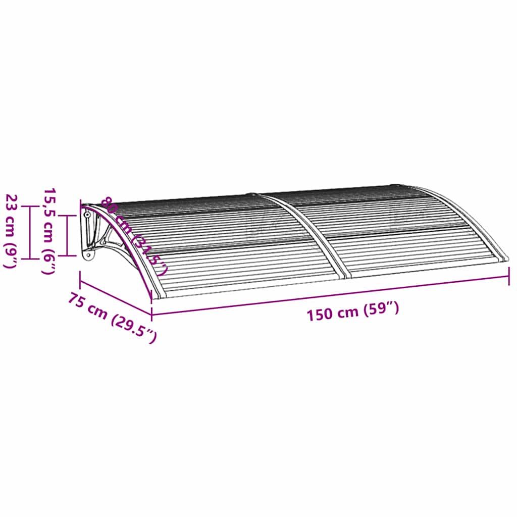 Nadstrešnica za vrata crna 350 x 75 cm polikarbonatna