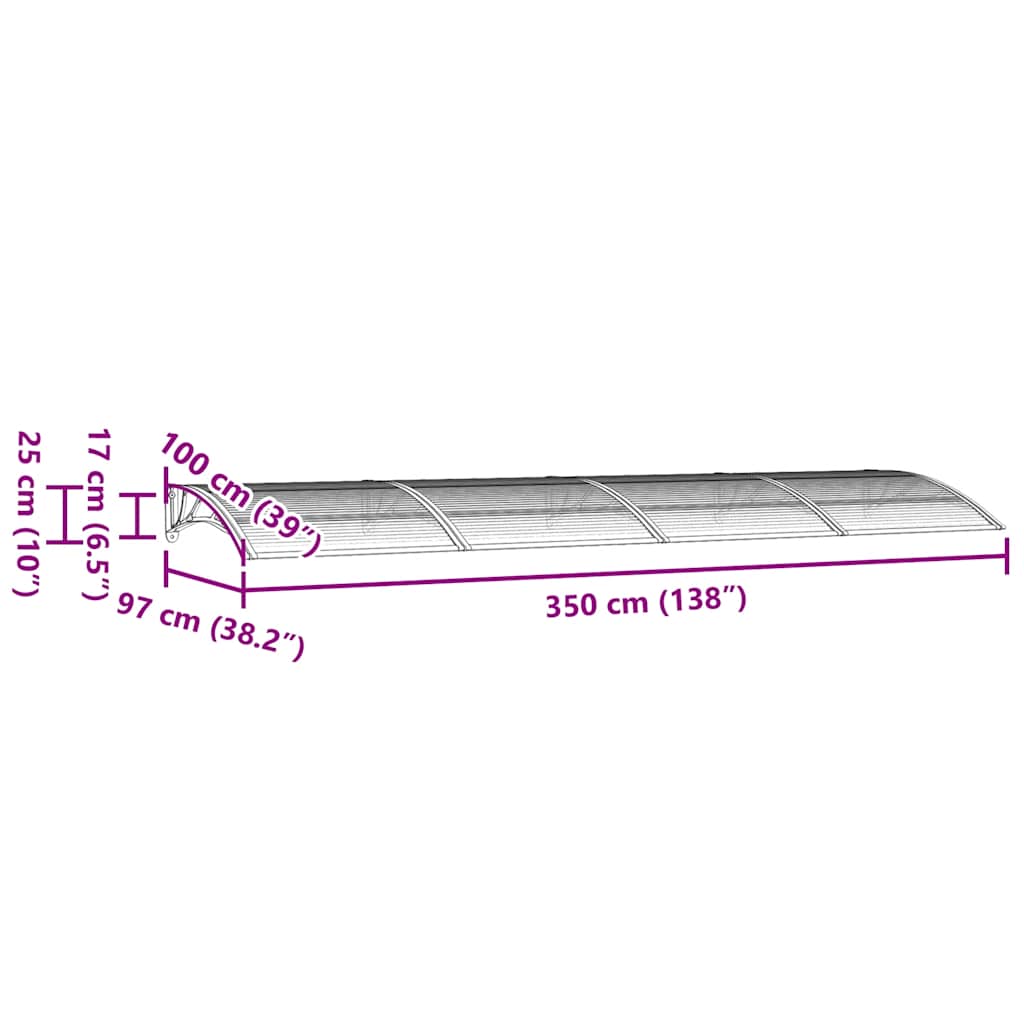 Nadstrešnica za vrata crna 350 x 100 cm polikarbonatna