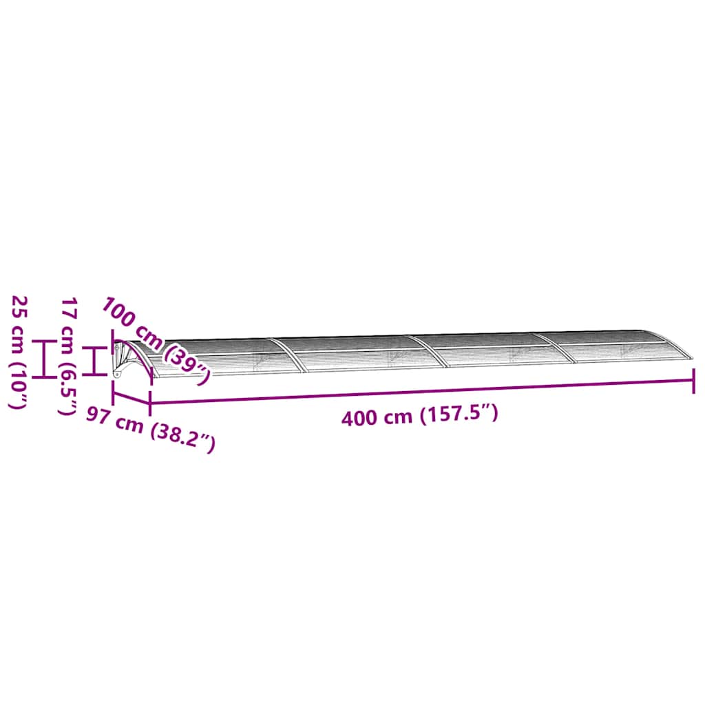 Nadstrešnica za vrata crna 400 x 100 cm polikarbonatna