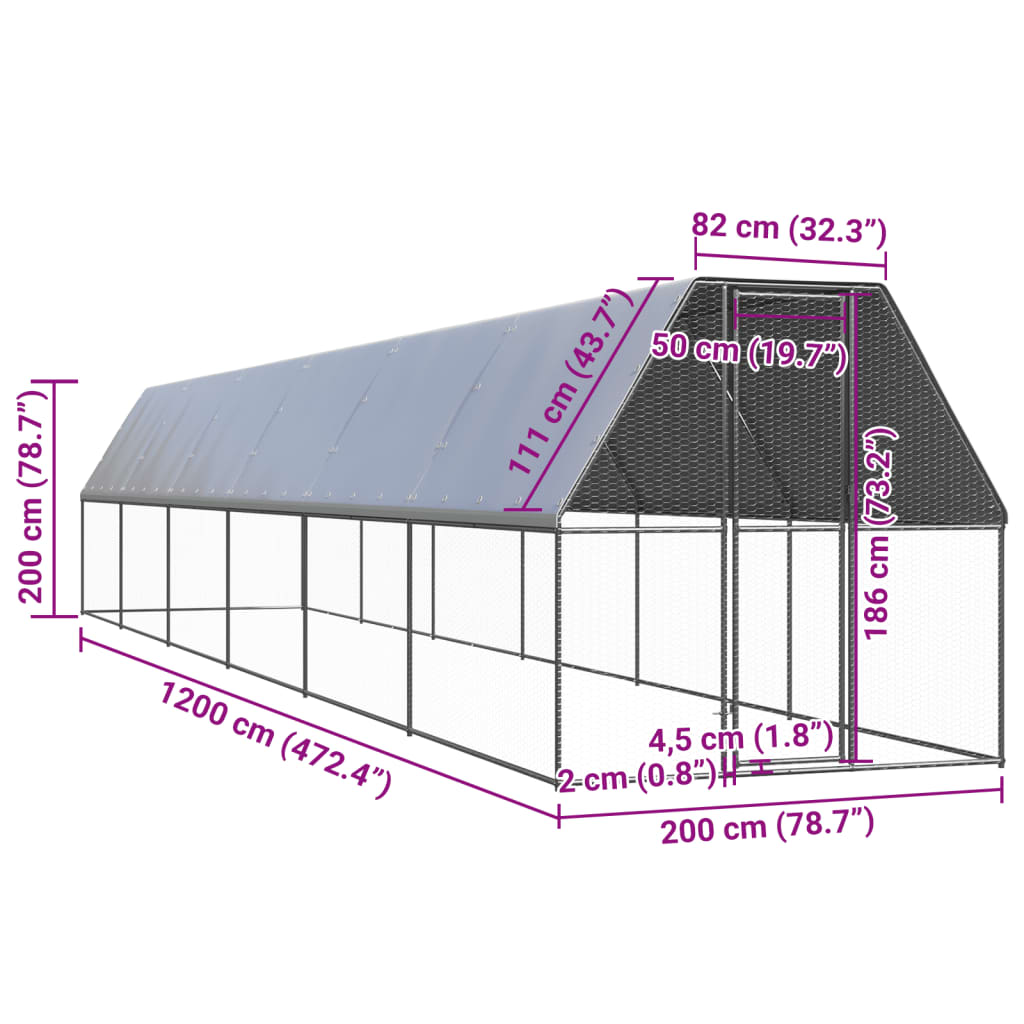 Vanjski kavez za kokoši 2 x 12 x 2 m od pocinčanog čelika