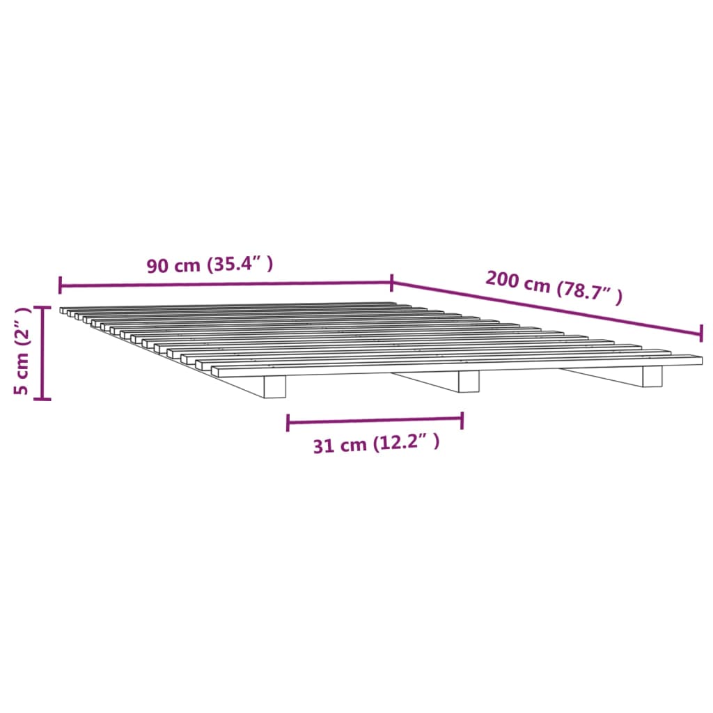 Okvir za krevet bijeli 90 x 200 cm od masivne borovine