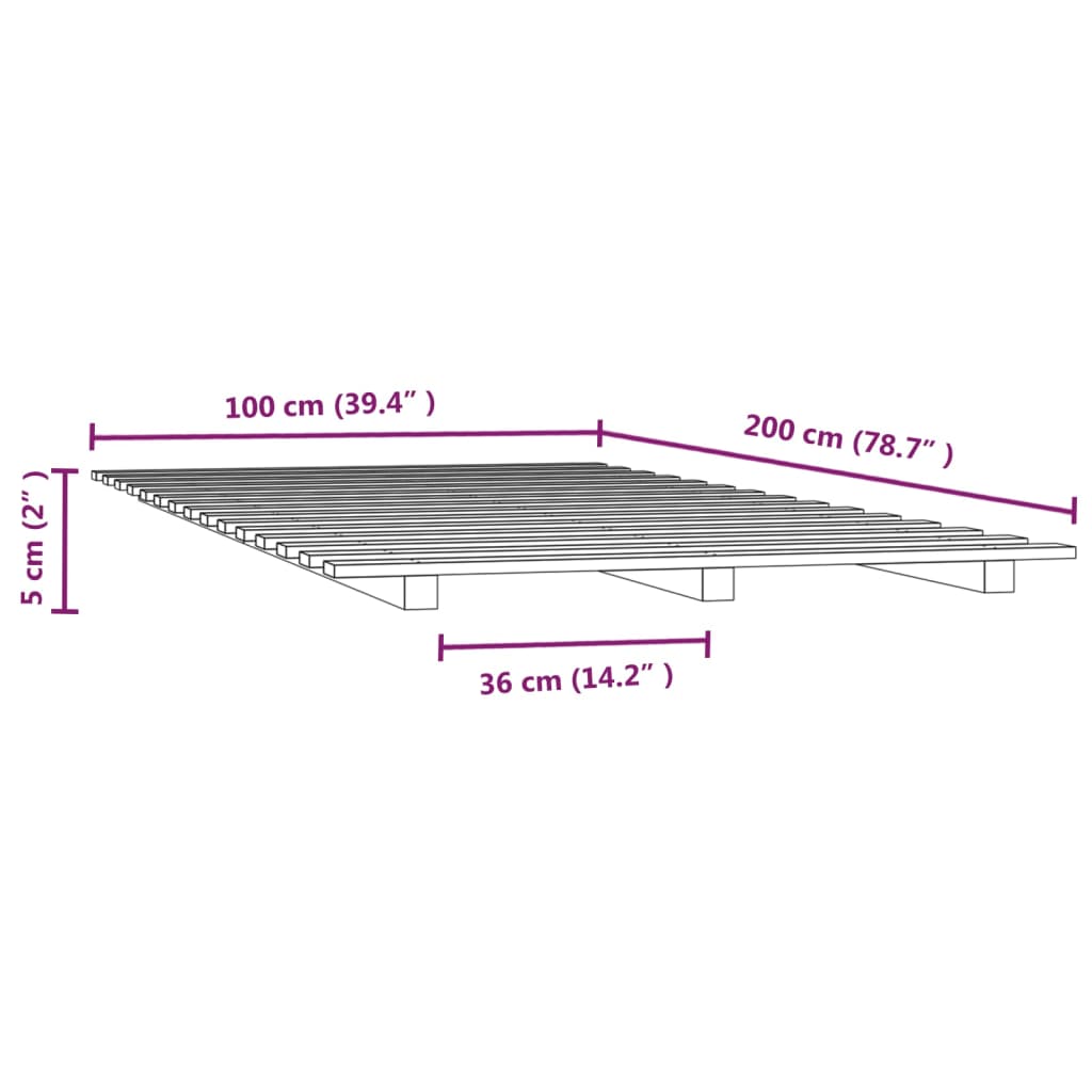 Okvir za krevet bijeli 100 x 200 cm od masivne borovine