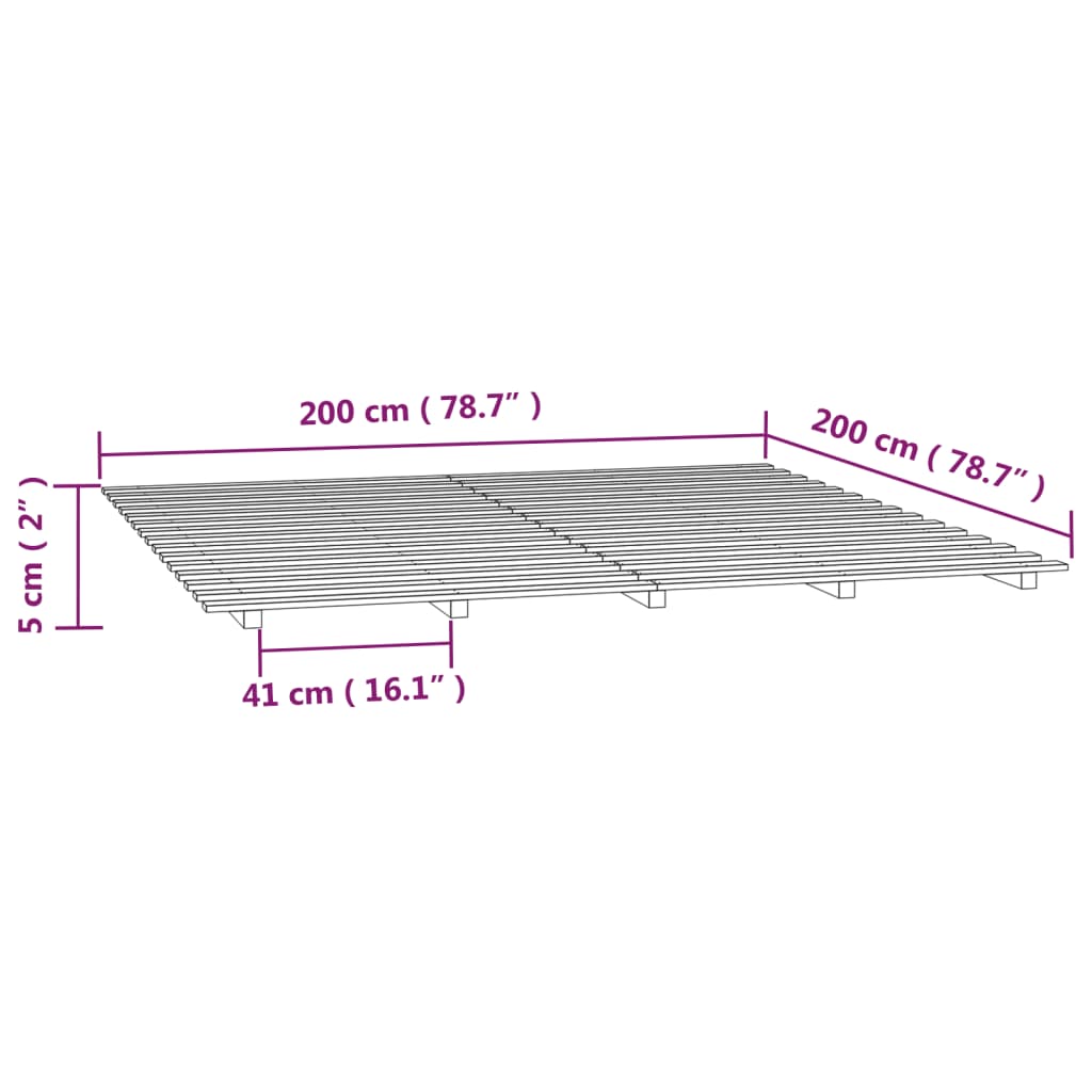 Okvir za krevet bijela 200 x 200 cm od masivne borovine