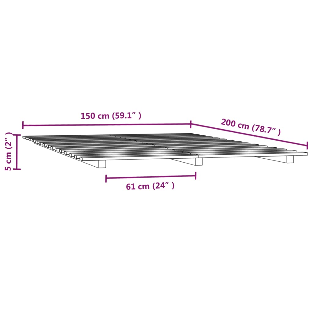 Okvir za krevet bijeli 150x200cm od masivne borovine