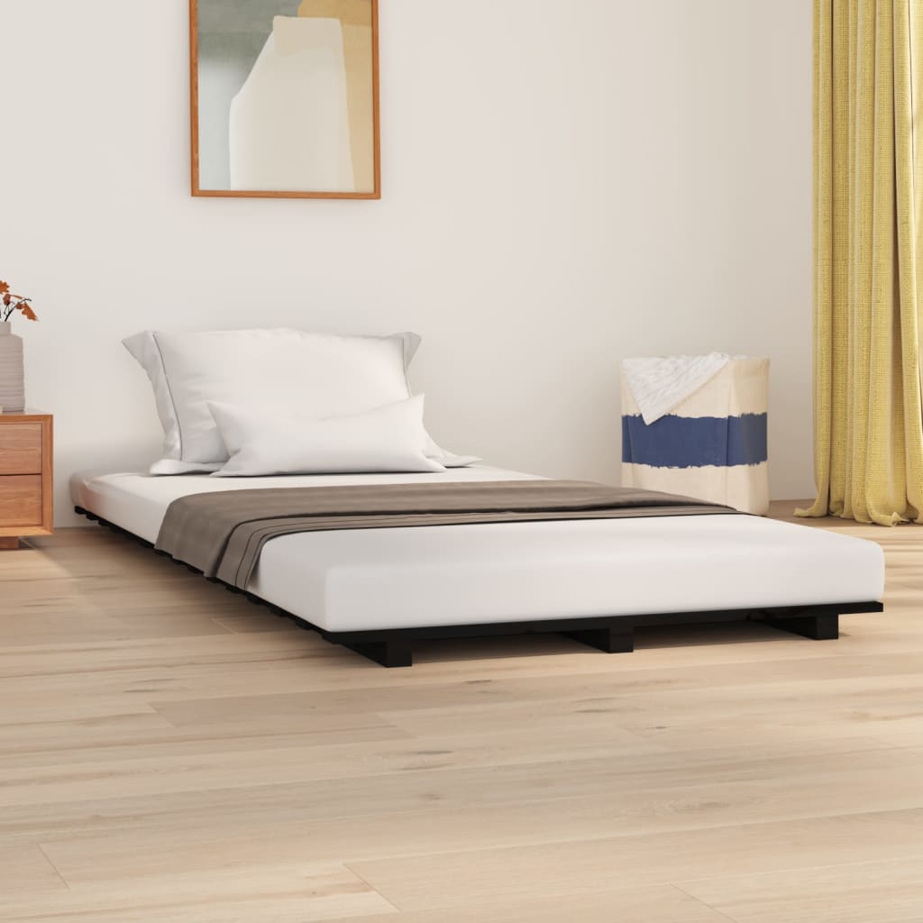 Okvir za krevet crni 90 x 190 cm od masivne borovine