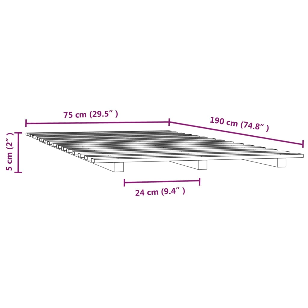 Okvir za krevet crni 75x190 cm od masivne borovine