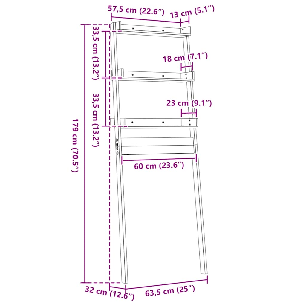 Stalak za kupaonicu sivi 63,5 x 32 x179 cm od masivne borovine