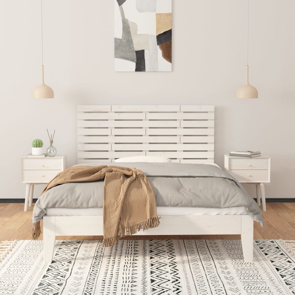 Zidno uzglavlje bijelo 126x3x63 cm od masivne borovine