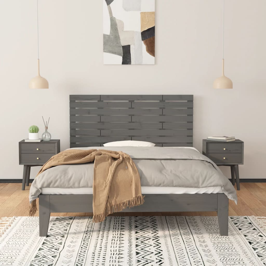 Zidno uzglavlje sivo 126x3x63 cm od masivne borovine
