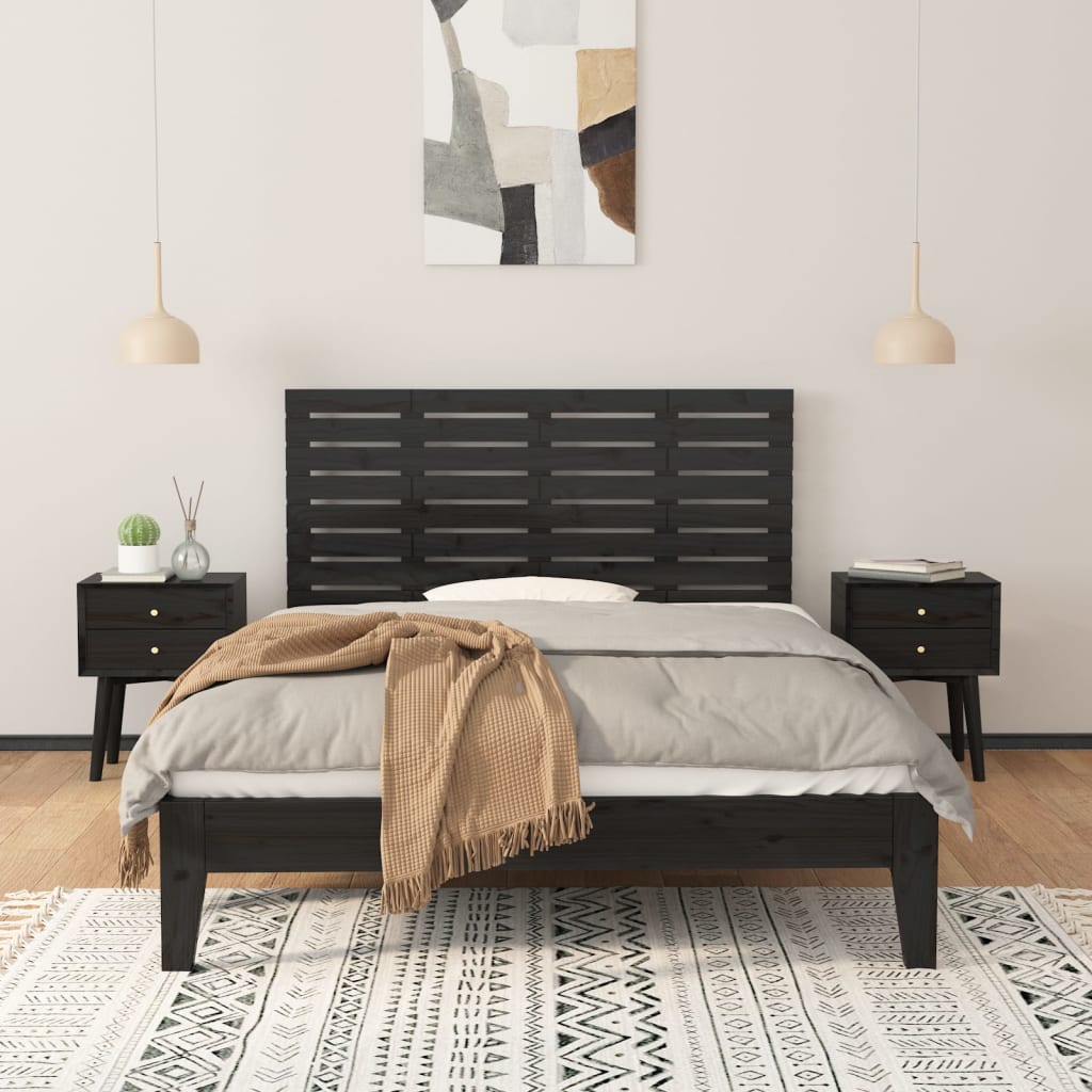 Zidno uzglavlje crni 126x3x63 cm od masivne borovine