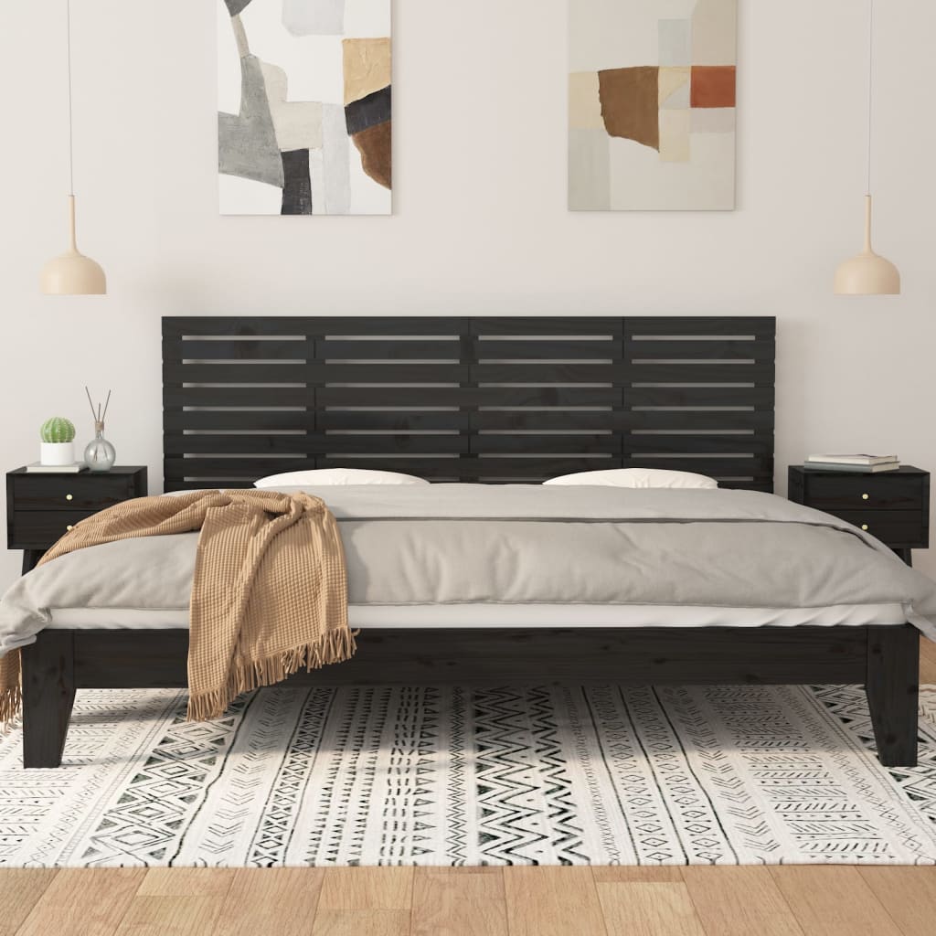 Zidno uzglavlje crni 166x3x63 cm od masivne borovine