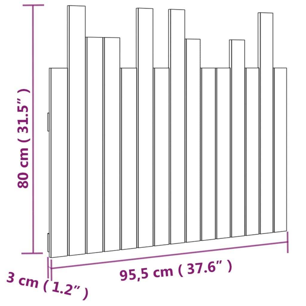Zidno uzglavlje sivo 95,5x3x80 cm od masivne borovine