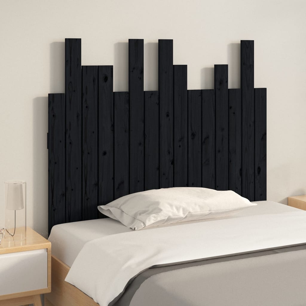 Zidno uzglavlje crni 95,5x3x80 cm od masivne borovine