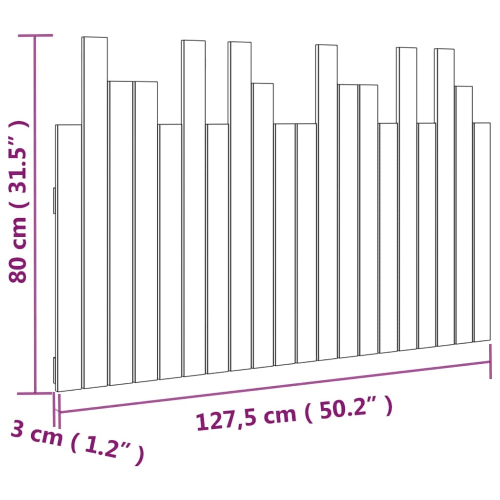 Uzglavlje za krevet Crno 127,5x3x80 cm od masivne borovine