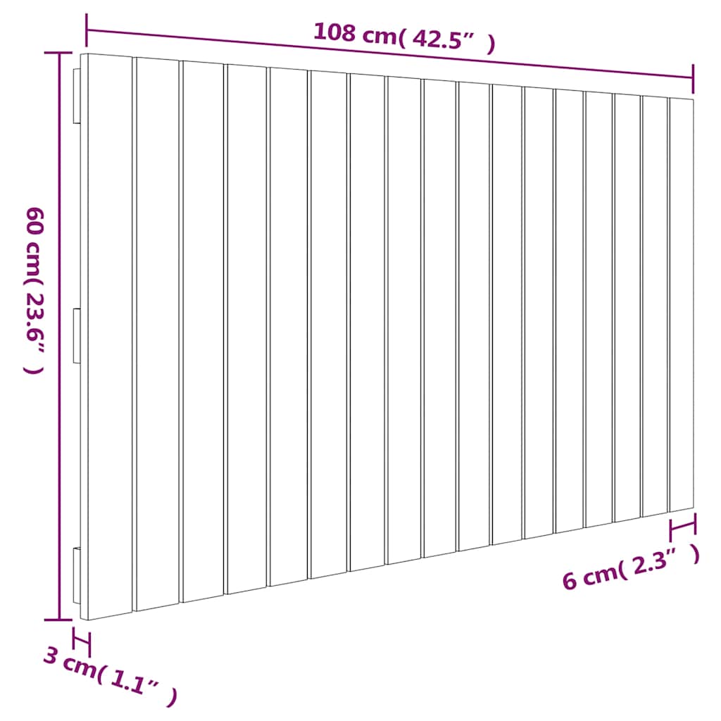 Zidno uzglavlje bijelo 108 x 3 x 60 cm od masivne borovine