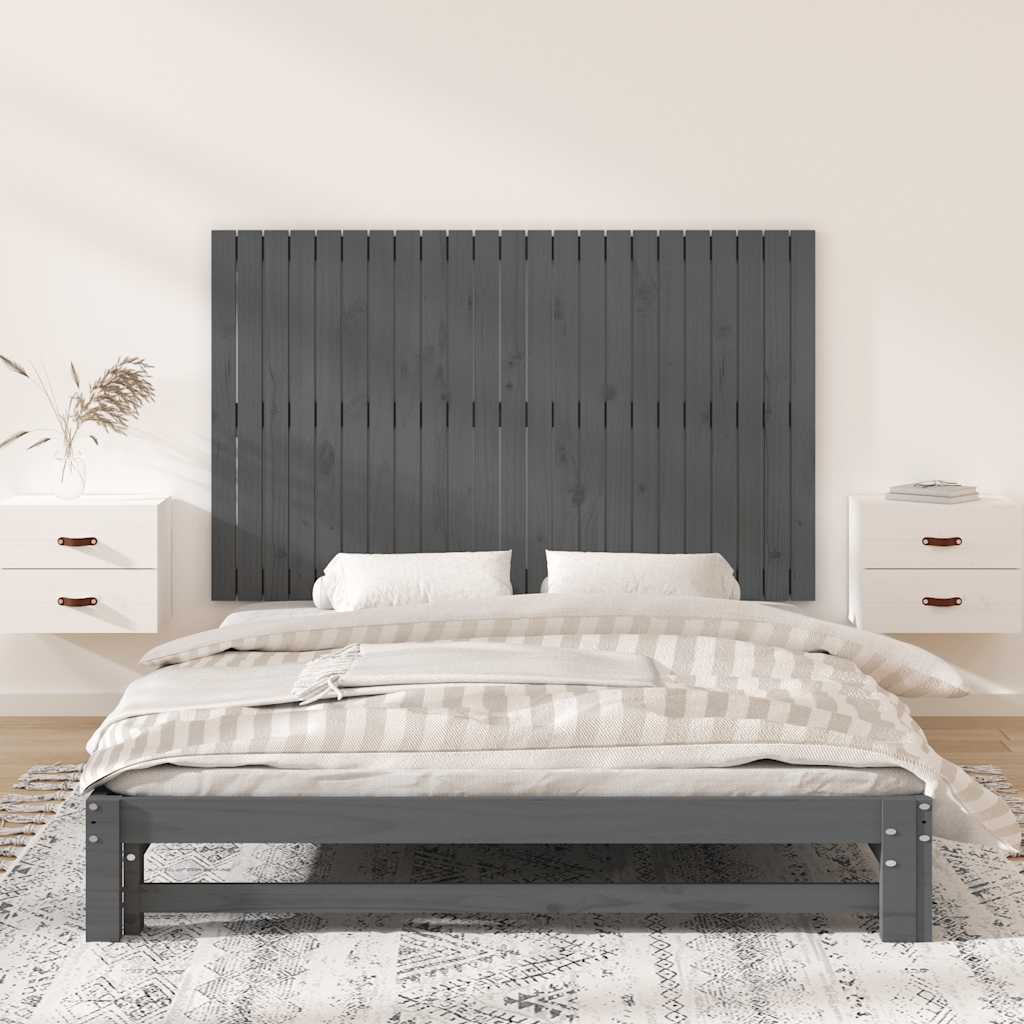 Zidno uzglavlje sivo 147x3x90 cm od masivne borovine