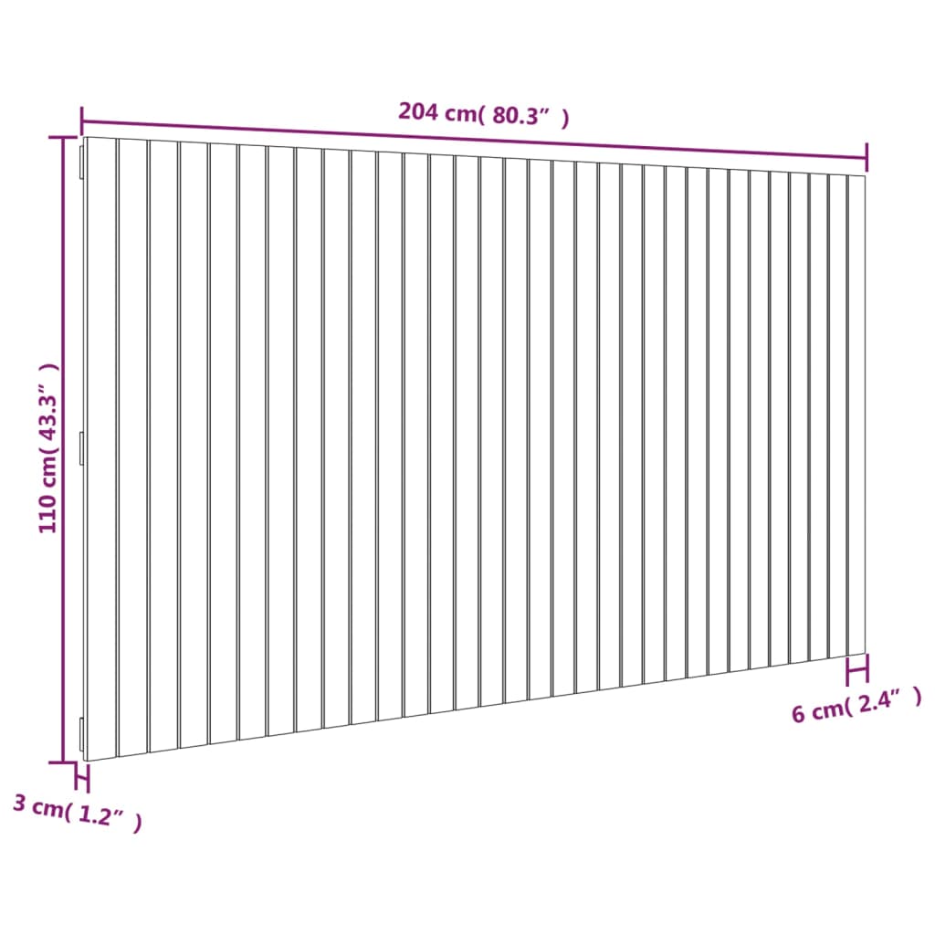 Zidno uzglavlje sivo 204x3x110 cm od masivne borovine