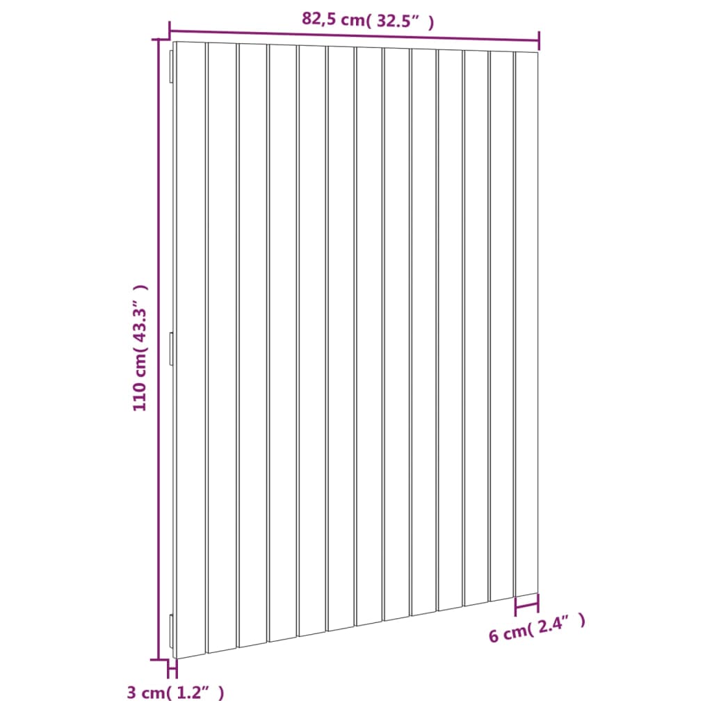 Zidno uzglavlje crno 82,5 x 3 x 110 cm od masivne borovine