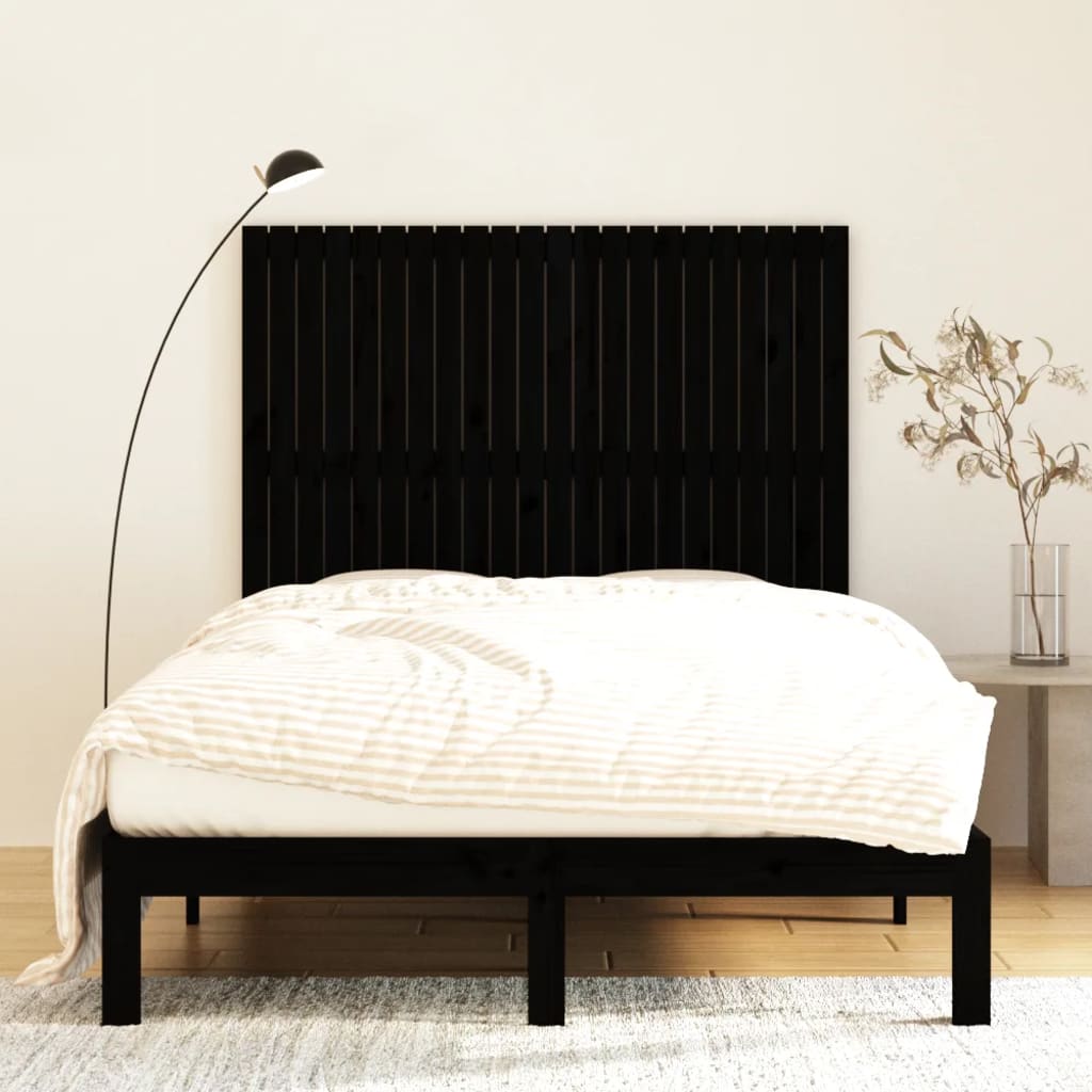 Zidno uzglavlje crni 140x3x110 cm od masivne borovine
