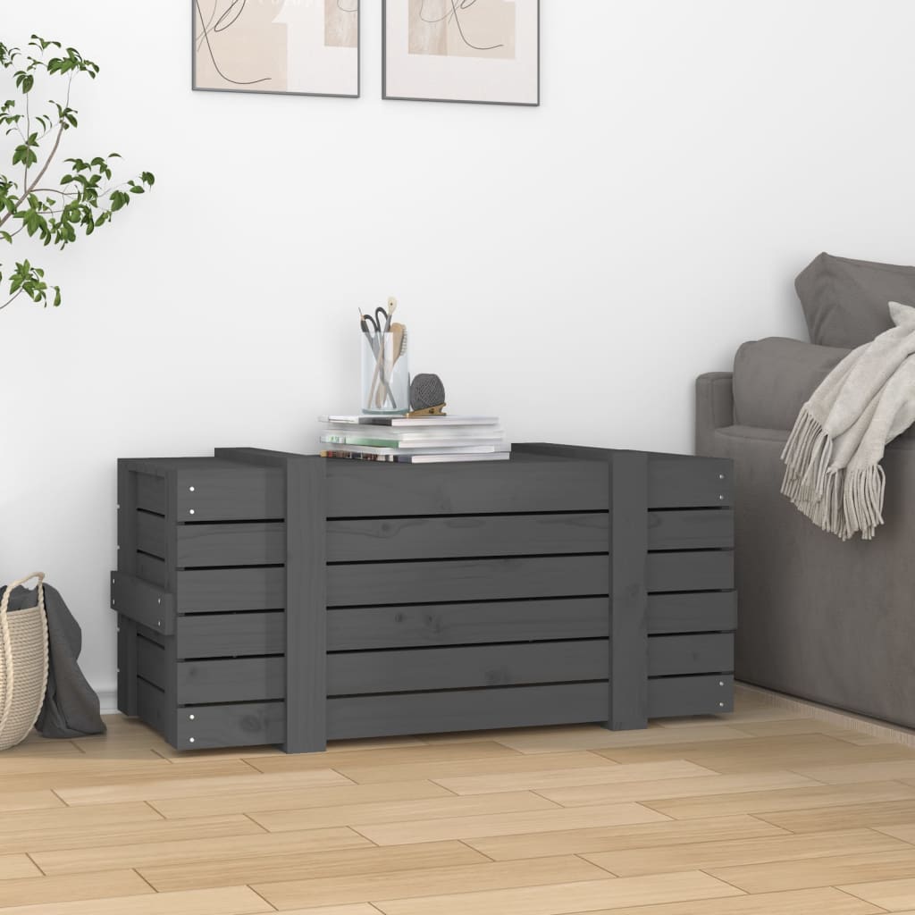 Kutija za pohranu siva 91x40,5x42 cm od masivne borovine
