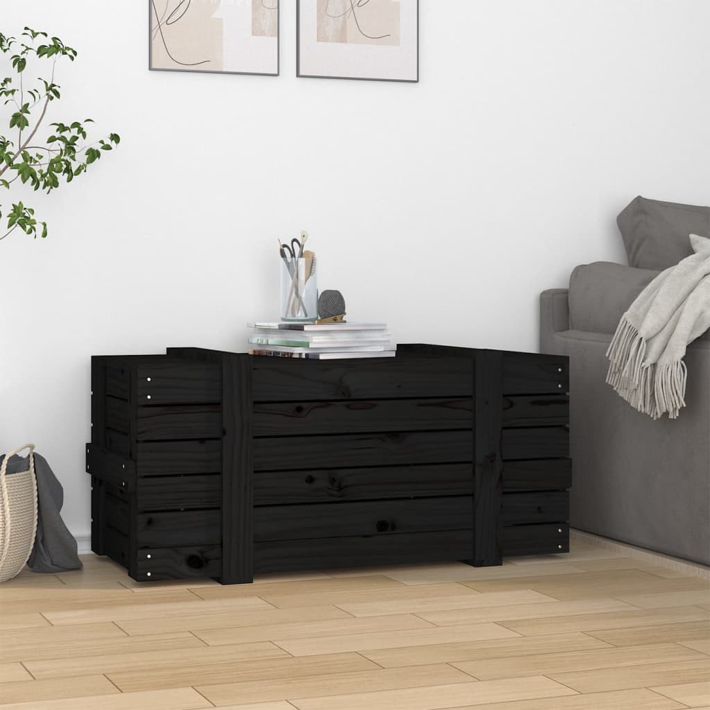 Kutija za pohranu crna 91x40,5x42 cm od masivne borovine