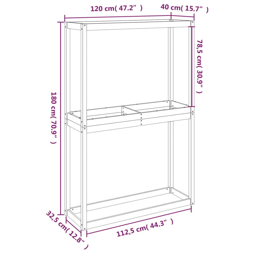 Stalak za gume 120 x 40 x 180 cm od masivne borovine