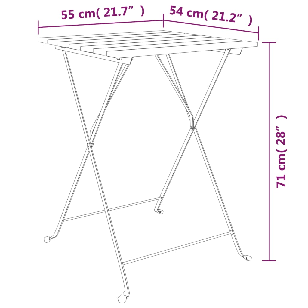 Sklopivi bistro stol 55 x 54 x 71 cm masivna tikovina i čelik